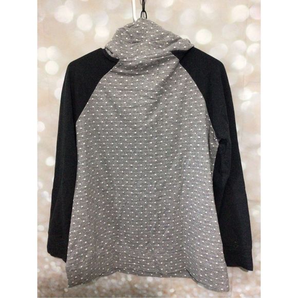 Maurice’s Size Small Zip Cowl Neck Sweatshirt Top Gray White Swiss Dot - Picture 10 of 12